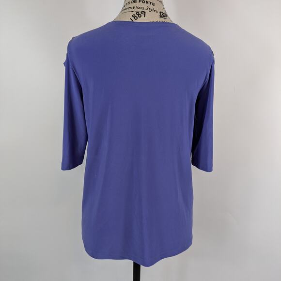 Clara Sunwoo Women's XS Blouse Periwinkle Blue Cut-Out 3/4 Sleeve Work Top - Picture 3 of 11
